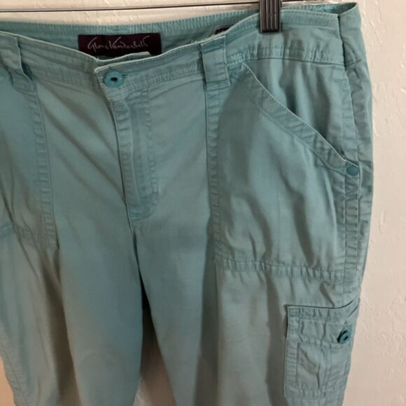 Gloria Vanderbilt Capris 16 Turquoise Green Cargo Pants Skimmer drawstring Ankle - Picture 2 of 4
